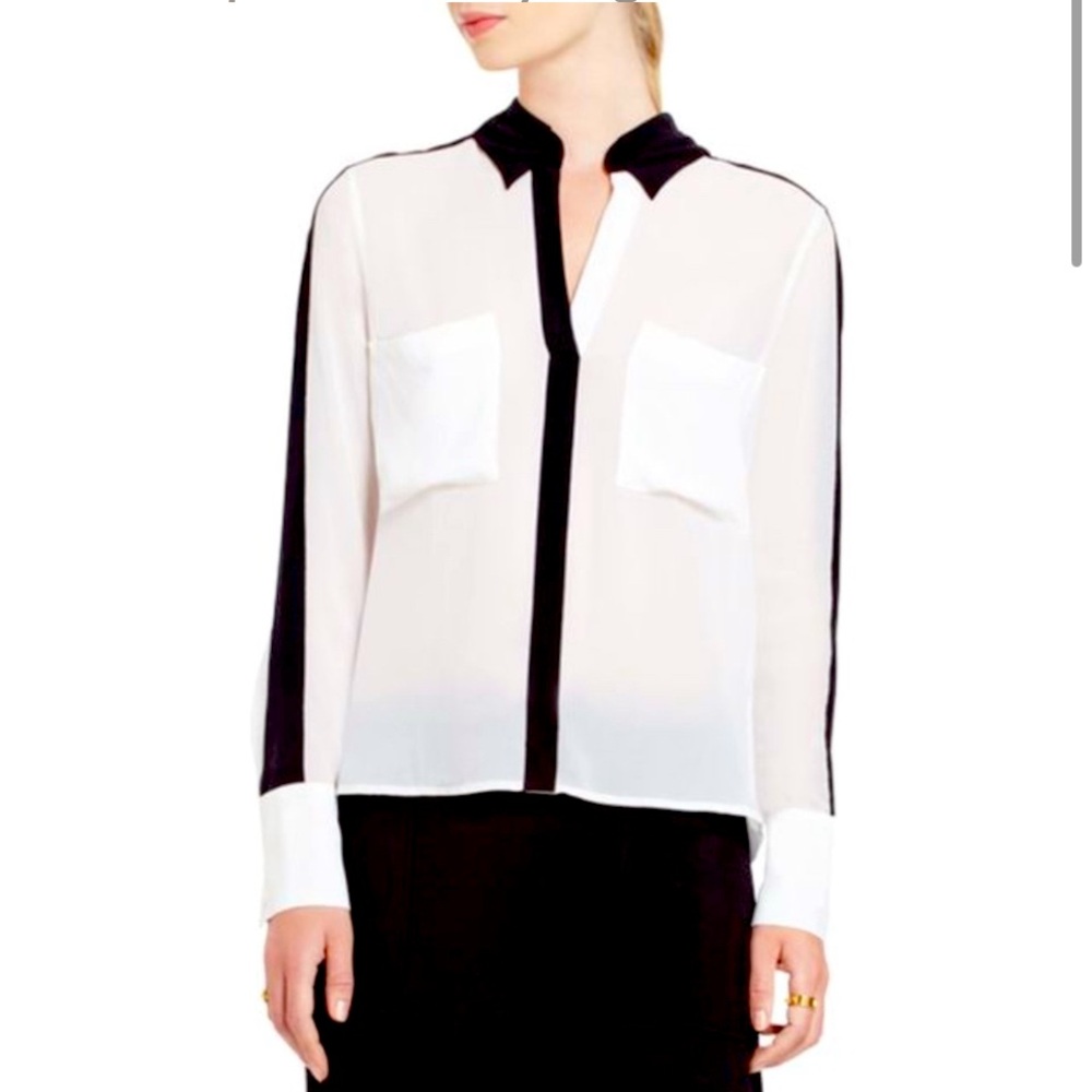 BCBG MAX AZRIA | 100% Silk Black and White Minimalist Modern Women's Top Medium